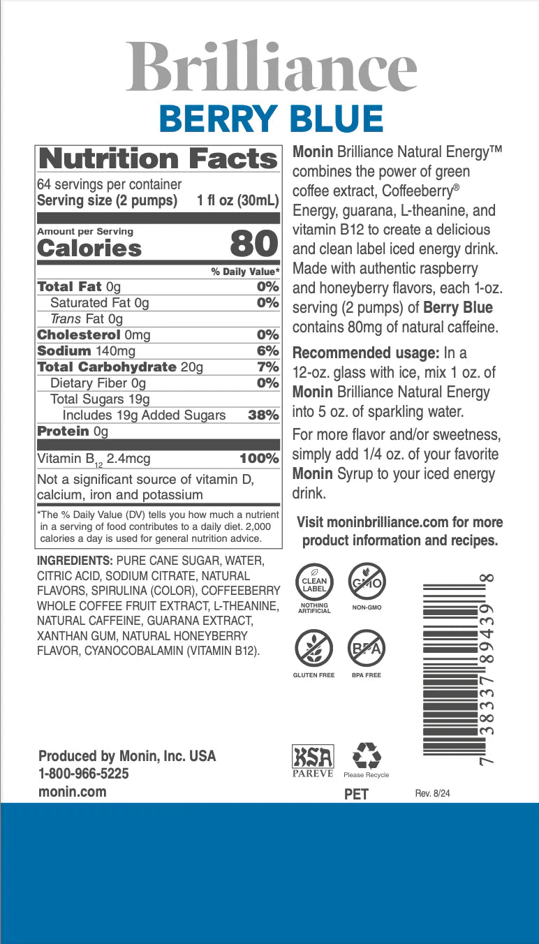 Monin Berry Azul Brilliance Natural Energy 1.89 L