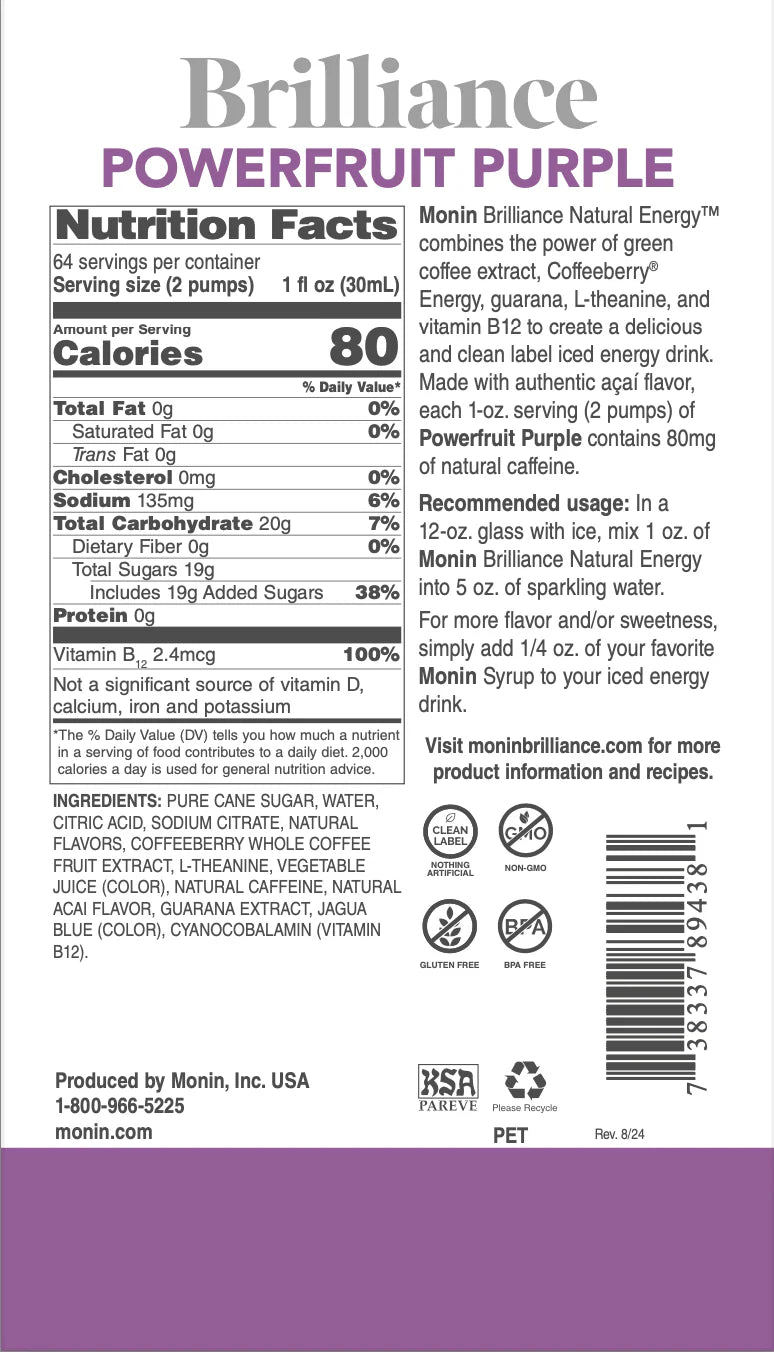 Monin Powerfruit Morado Brilliance Natural Energy 1.89 L