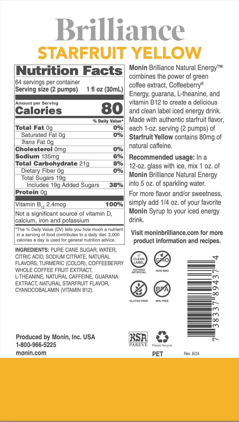 Monin Starfruit Amarillo Brilliance Natural Energy 1.89 L